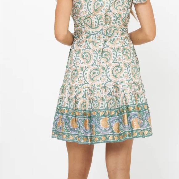 OLIPHANT design ruffle collar mini marseille Floral gold Dress S NWOT romantic - Picture 5 of 11